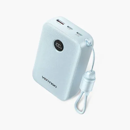 VENTION FKBL0-C 22.5W 20000mAh LED Display Power Bank with Built-in USB-C to C Cable – Blue