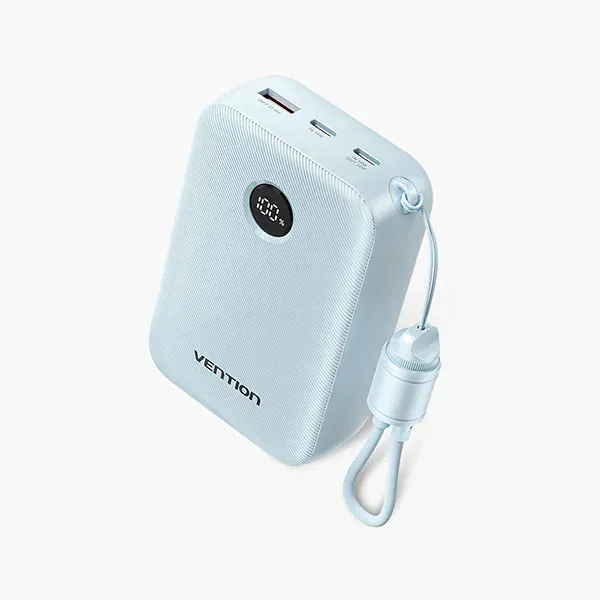 VENTION FKBL0-C 22.5W 20000mAh LED Display Power Bank with Built-in USB-C to C Cable – Blue